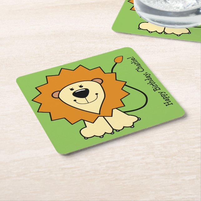 Lejon illustration anpassningsbar text papprare un underlägg papper kvadrat (Vinklad)