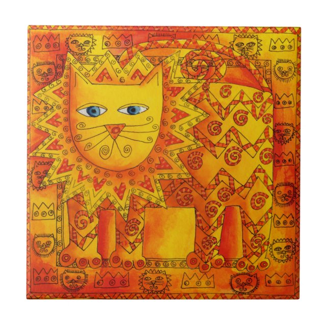 Lejon illustration av mönstrad vattenfärg kakelplatta (Framsidan)