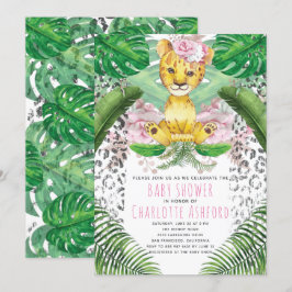 Lejon Illustration Girl Safari Baby Shower Inbjudningar