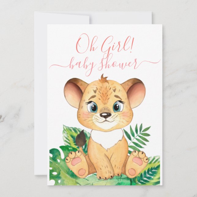 Lejon inbjudan till jungle Baby Shower (Baksida)