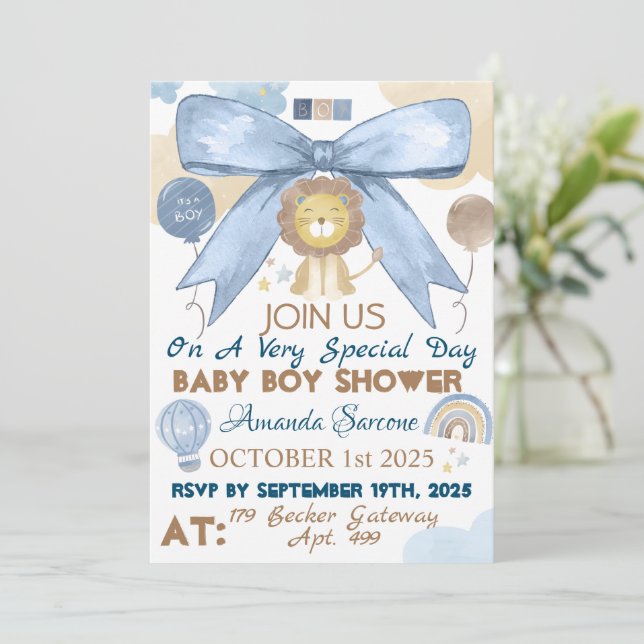 Lejon inbjudan till Pojke Shower Cute  (Stående Fram)