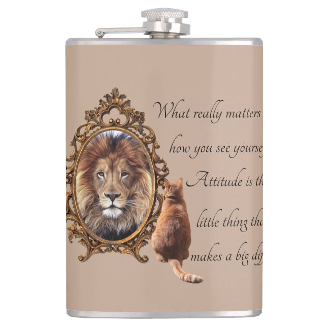 Lejon inspirationstext för Cat Gazing Spegel Vinta Fickplunta (Framsidan)