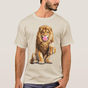 Lejon Iskaffe Bubble Gum Trendigt Djur T Shirt
