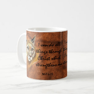 Lejon Joshua 1:9 Citat från Cougar Puma Mountain Kaffemugg