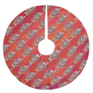 Lejon jul på röd julgransmatta borstad polyester