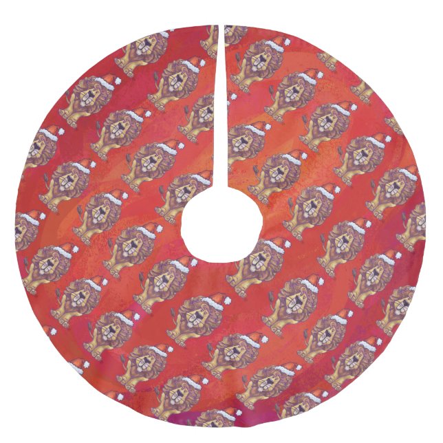 Lejon jul på röd julgransmatta borstad polyester (Framsidan)