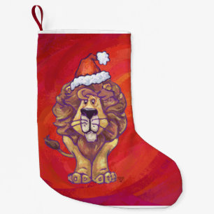 Lejon jul på rött liten julstrumpa