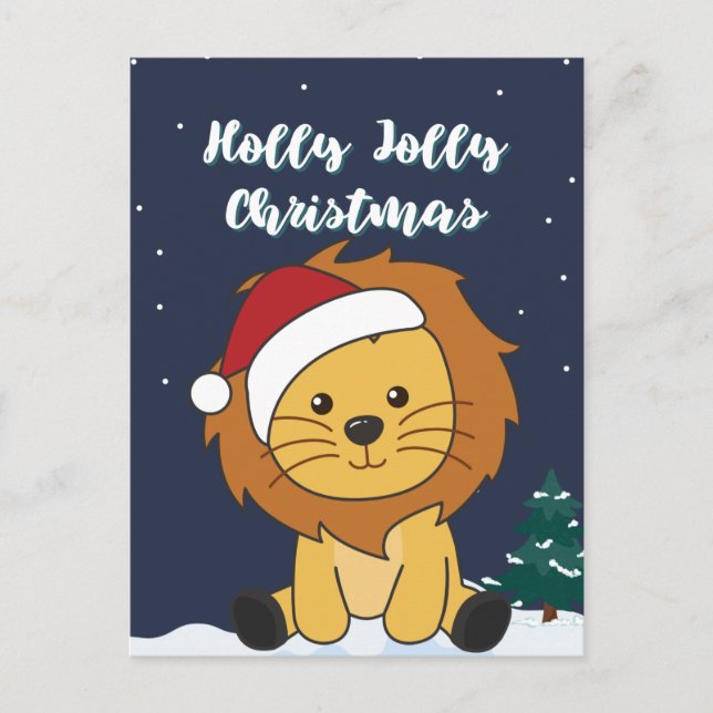 Lejon jul snö vinter djur lejon högtid P Helg Vykort (Framsida)