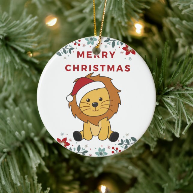 Lejon jul Snö Winter Animals Lejon Ceramic O Julgransprydnad Keramik (Träd)