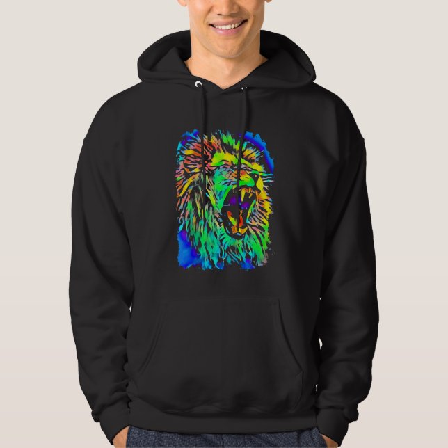 Lejon Jungle Kung Pop Art Hoodie (Framsida)