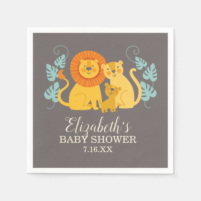 Lejon Jungle Safari Grått Pojke Shower Pappersservett (Framsidan)