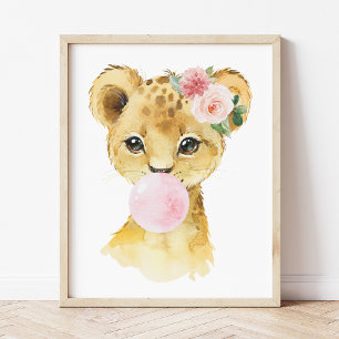 Lejon, Jungle Safari, Rosa Bubble Gum, Girl Nurser Fototryck