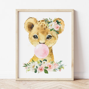Lejon, Jungle Safari, Rosa Bubble Gum, Girl Nurser Poster