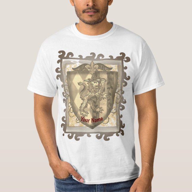 Lejon Kam Crest Ränder Sköld T Shirt (Framsida)