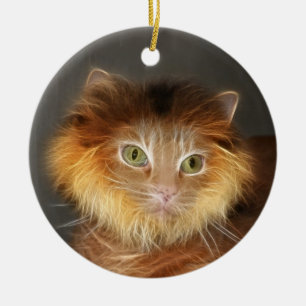 Lejon katt julgransprydnad keramik