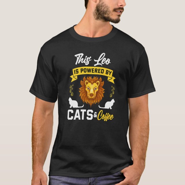 Lejon Katt Kaffe Horoskop Stjärntecken T Shirt (Framsida)