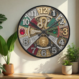 Lejon klocka, zodiaktecken, Steampunk, gems Rund Klocka