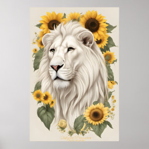 Lejon konst, solblommor och Wildlife Safari White Poster