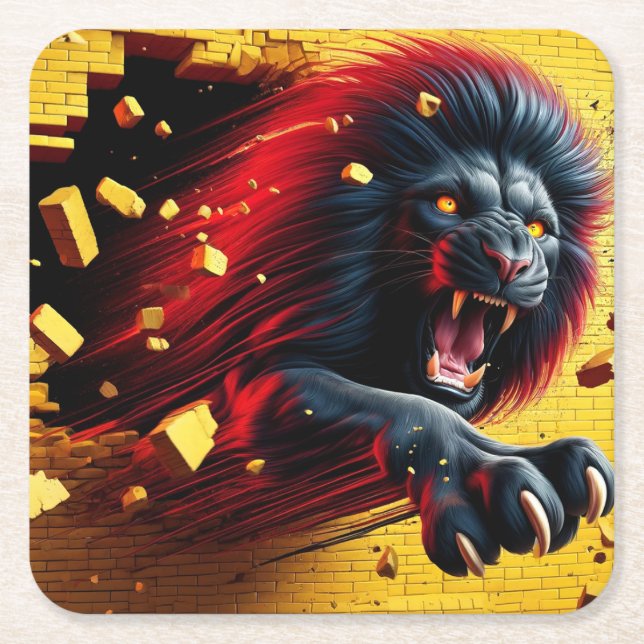 Lejon konst underlägg papper kvadrat (Framsidan)