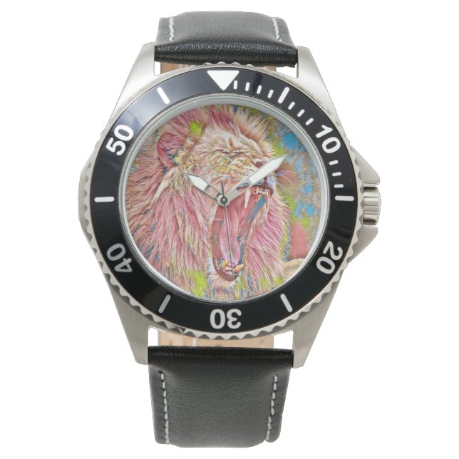 Lejon konstnärlig rosa armbandsur (Framsida)