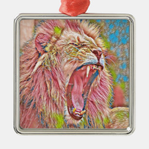 Lejon konstnärlig rosa julgransprydnad metall
