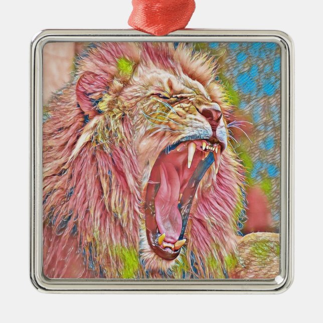 Lejon konstnärlig rosa julgransprydnad metall (Framsidan)