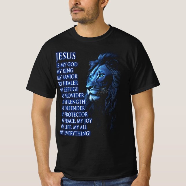 Lejon kristen Jesus är min gud Kung Lord Savior T Shirt (Framsida)