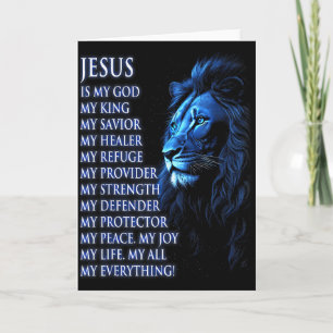Lejon Kristna Jesus Är Min Kung, Gud, Herre, Och F Kort