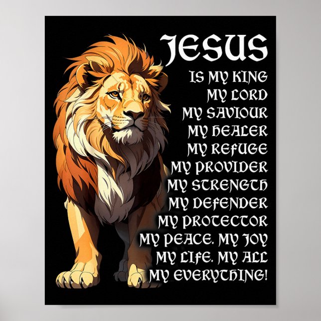 Lejon Kristna Jesus Är Min Kung, Gud, Herre, Och F Poster (Framsidan)