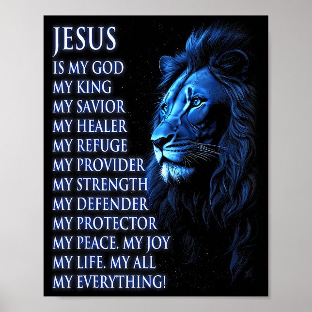 Lejon Kristna Jesus Är Min Kung, Gud, Herre, Och F Poster (Framsidan)