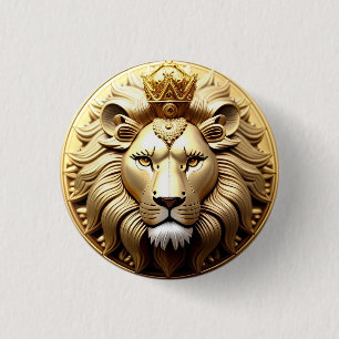 🦁 Lejon Kron Emblem Knapp Guld Leo Present ✨