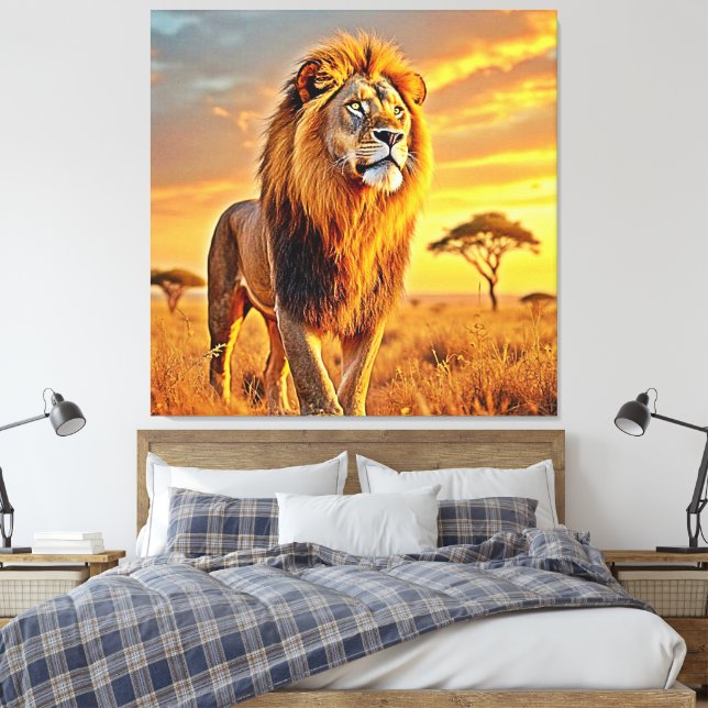 Lejon Kung Savanna Sunset Design Canvastryck (Insitu (sovrum))