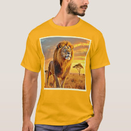 Lejon Kung Savanna Sunset Design T Shirt