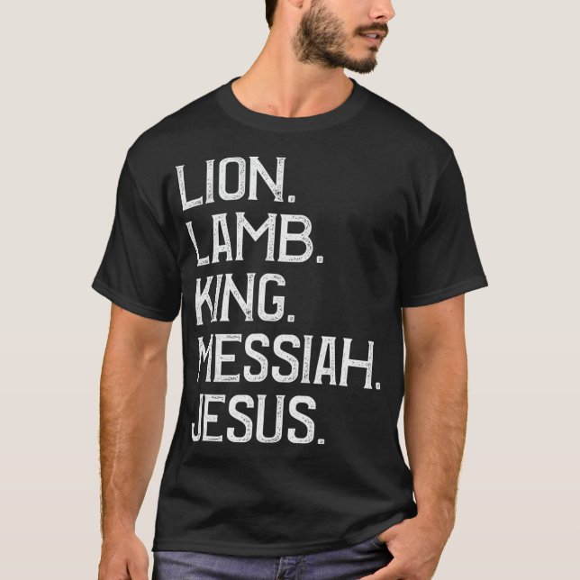 Lejon Lamb Kung Messiah Jesus T Shirt (Framsida)
