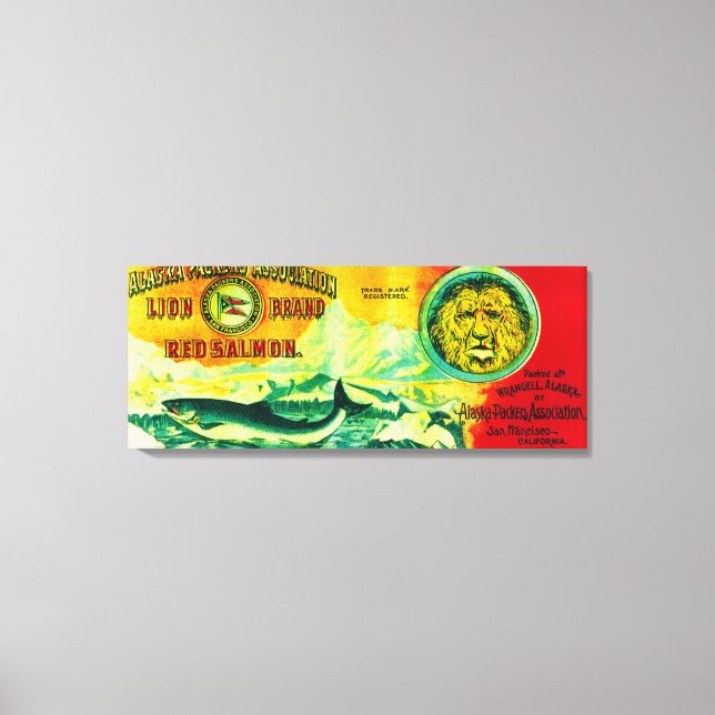 Lejon lax Can LabelWrangell, AK Canvastryck (Framsida)