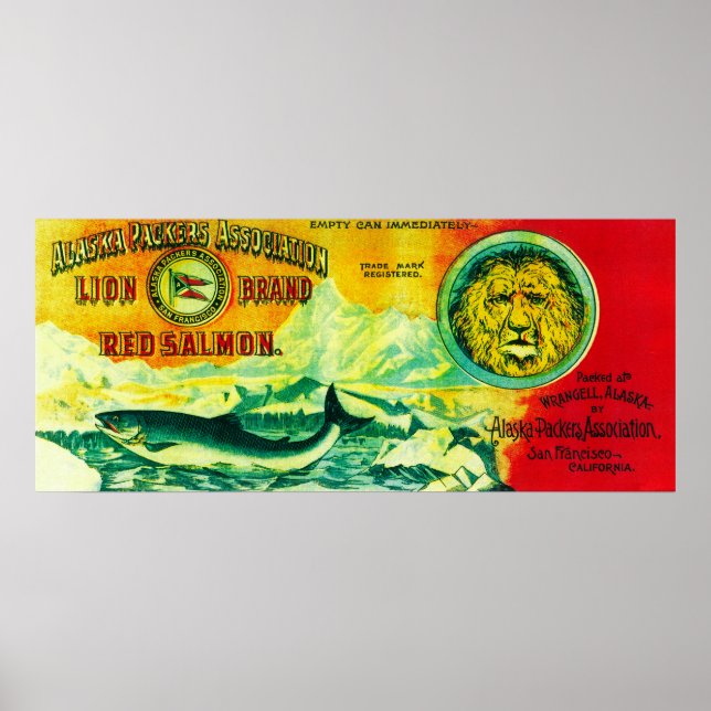 Lejon lax Can LabelWrangell, AK Poster (Framsidan)