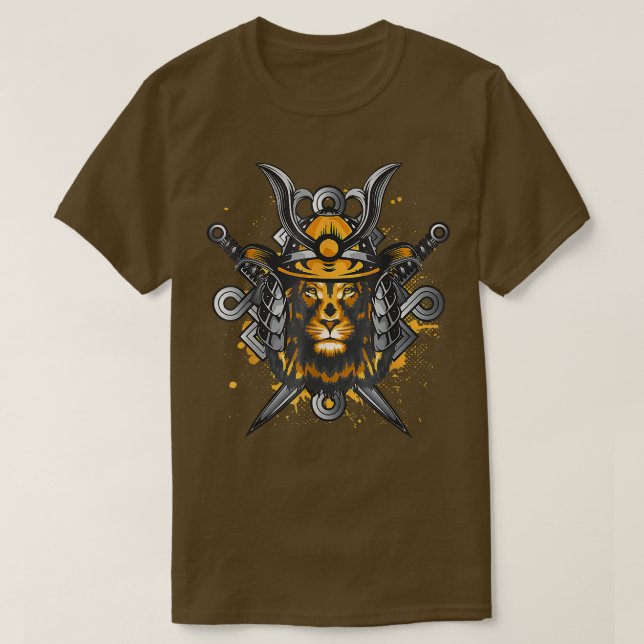 Lejon Lejon chef Vild katt Samurai Helmet För mana T Shirt (Design framsida)