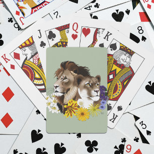 Lejon Lejoninna Blommig Grön Casinokort