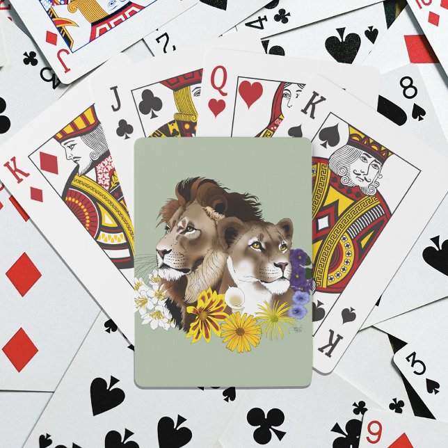Lejon Lejoninna Blommig Grön  Casinokort (Skapare uppladdad)