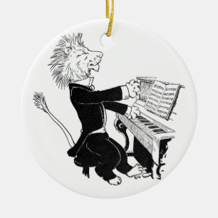 Lejon leka antik Louis Wain för piano teckning Julgransprydnad Keramik