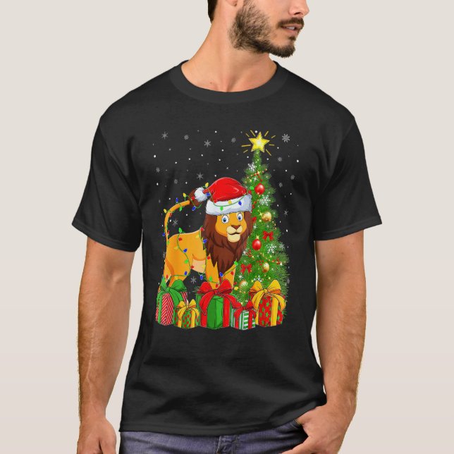 Lejon Lighting Julafton Träd Santa Hat Lejon jul T Shirt (Framsida)