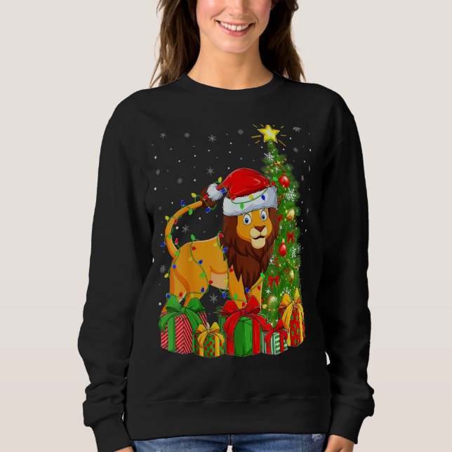 Lejon Lighting Julafton Träd Santa Hat Lejon jul T Shirt (Framsida)