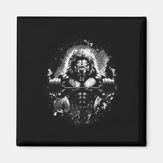 Lejon Liiting Weights Gym Beast Workout Muscles Bo Magnet (Framsidan)