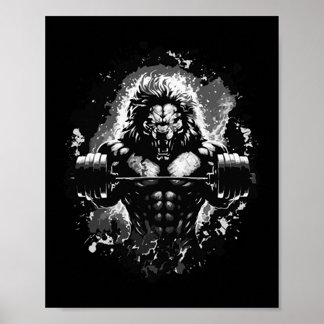 Lejon Liiting Weights Gym Beast Workout Muscles Bo Poster (Framsidan)