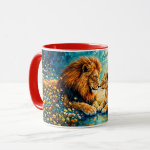Lejon Lioness fantasi romantik konst Mugg