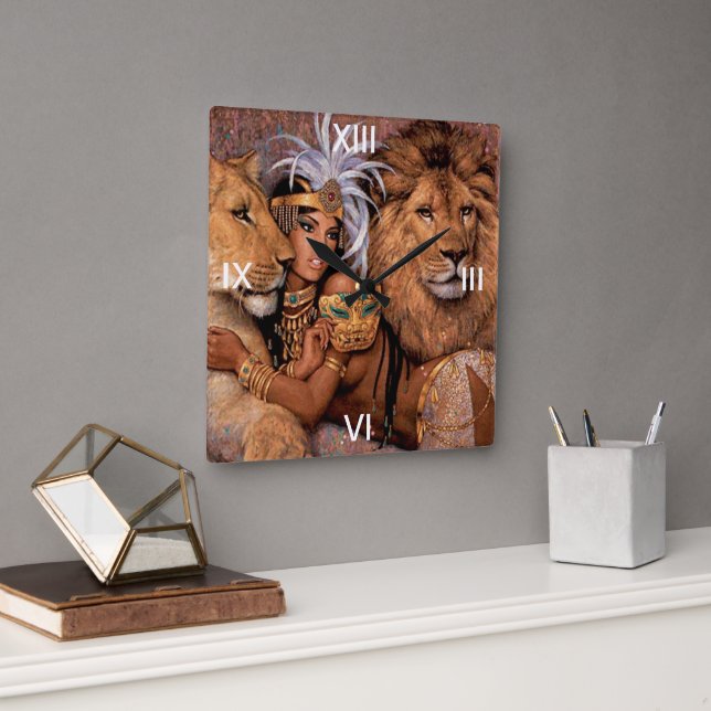 Lejon Lioness Jungle Princess Wall Clock Fyrkantig Klocka (Kontor)