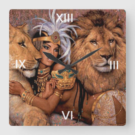 Lejon Lioness Jungle Princess Wall Clock Fyrkantig Klocka