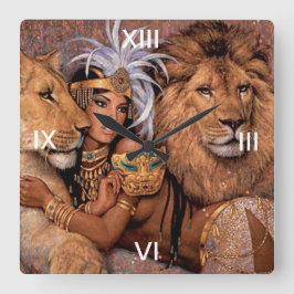 Lejon Lioness Jungle Princess Wall Clock Fyrkantig Klocka
