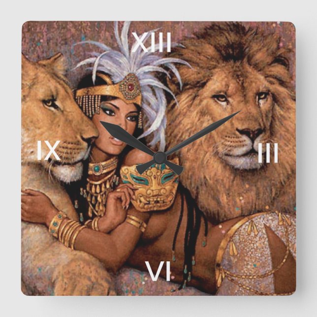 Lejon Lioness Jungle Princess Wall Clock Fyrkantig Klocka (Framsida)