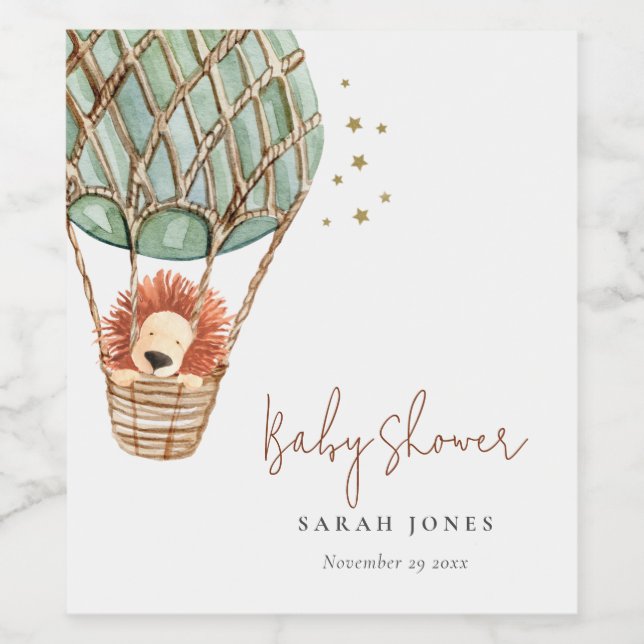 Lejon magisk babystövel för Eco Grönt Luftballong Vinflaska Etikett (Singel etikett)